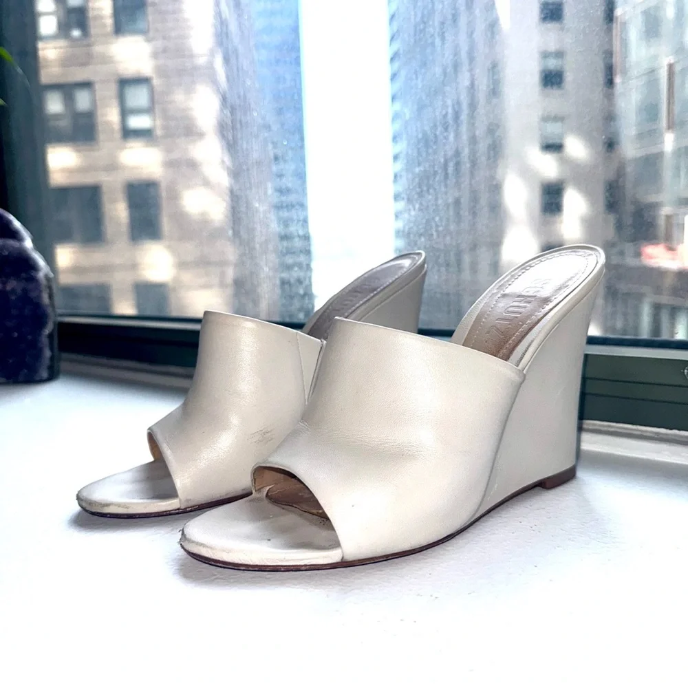 Schutz Lucy Nappa Leather Wedge Sandals – Pearl – Size 7M - Picture 2 of 6